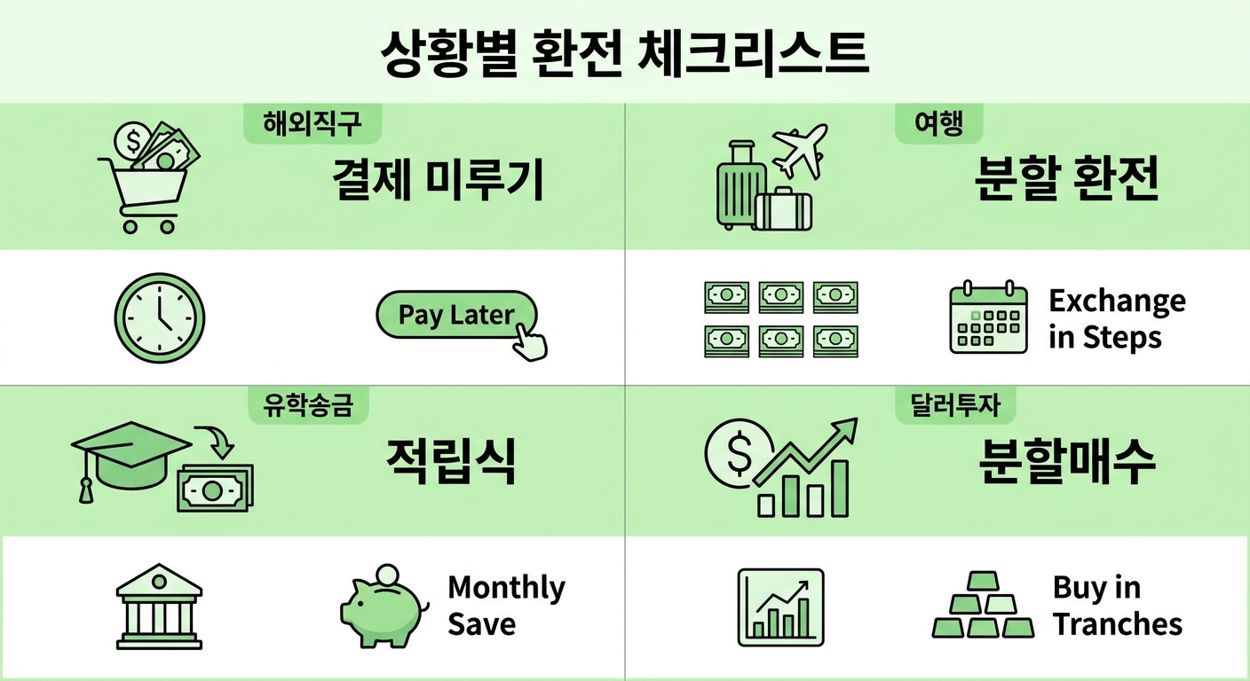 상황별 환전 판단 체크리스트 인포그래픽