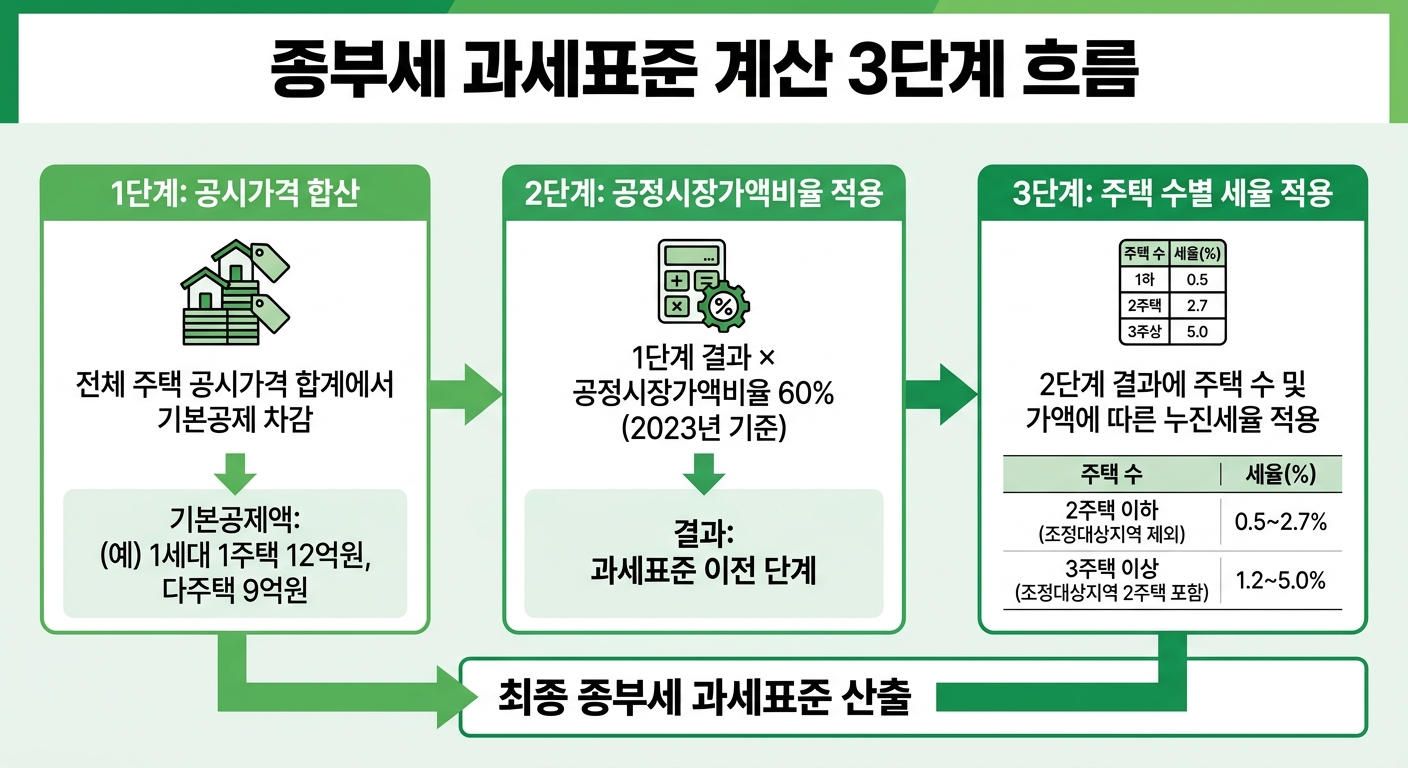 종부세 과세표준 계산 3단계 인포그래픽