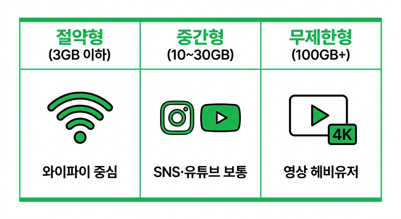 알뜰폰 요금제 데이터 사용량 구간 분류 인포그래픽