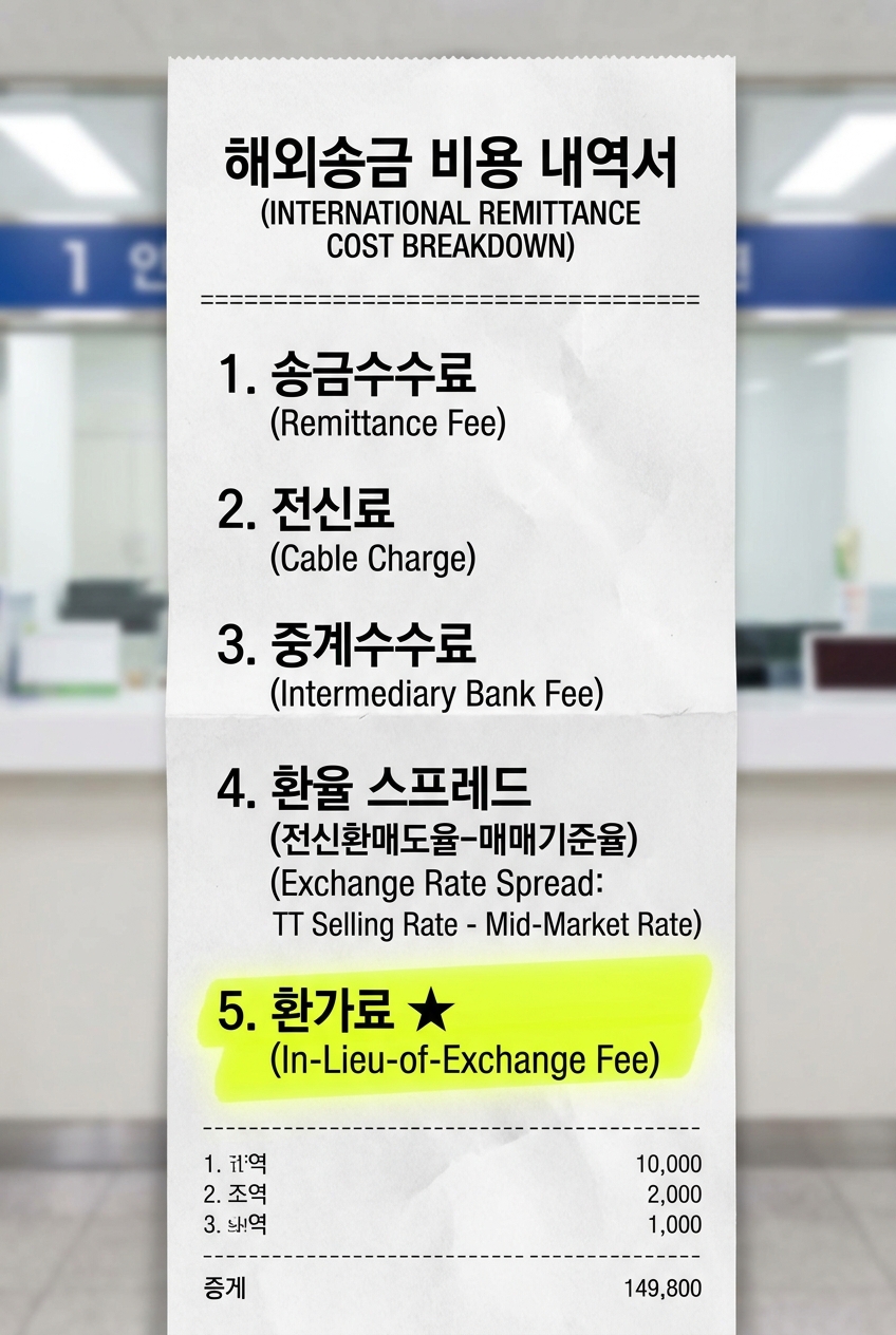 해외송금 수수료 구조와 환가료 위치를 보여주는 인포그래픽