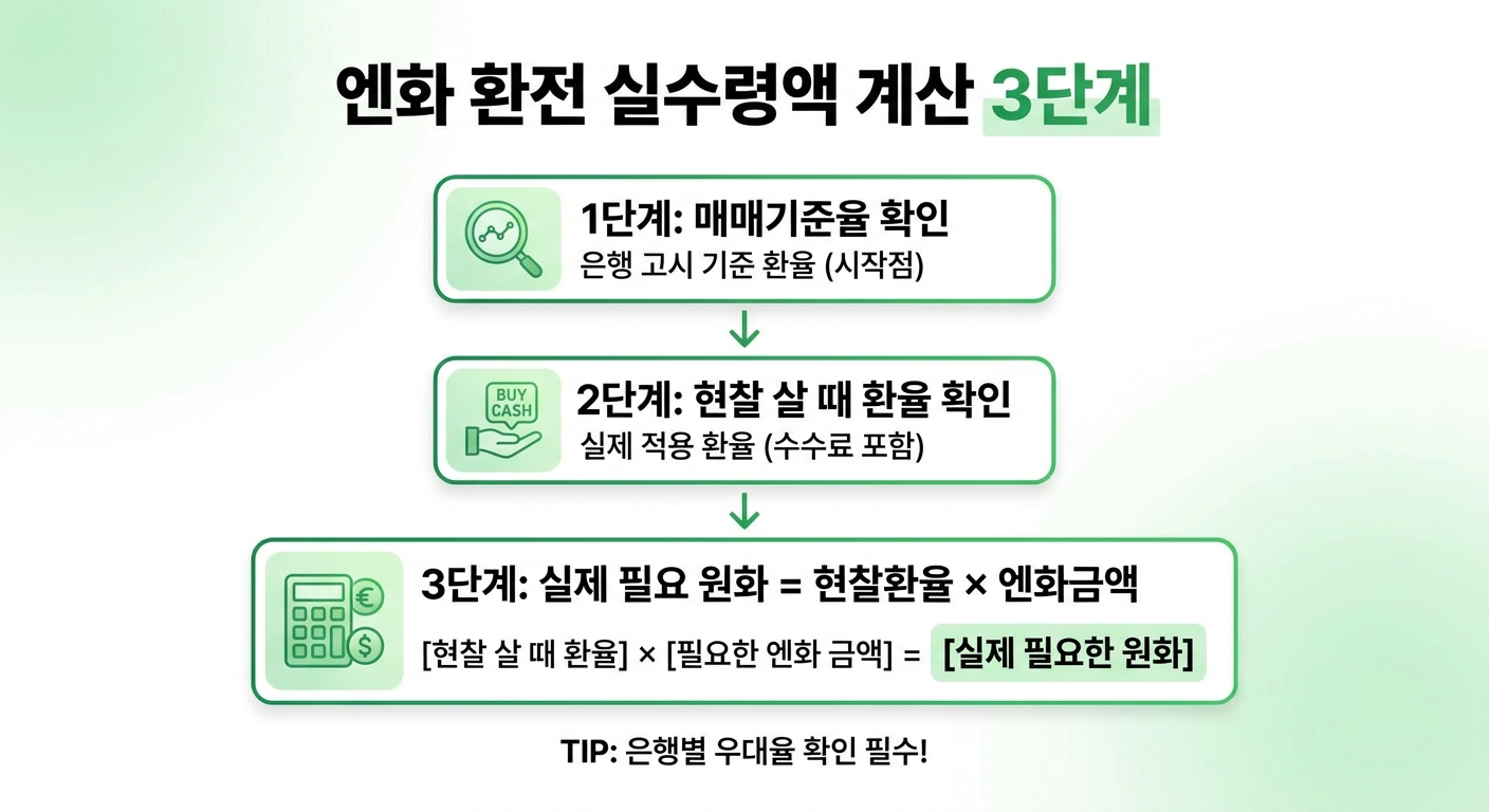 엔화 환전 실수령액 계산 3단계 인포그래픽