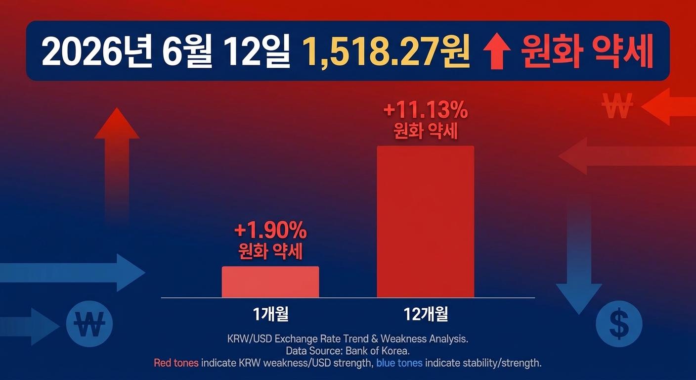 원달러 환율 1개월 1.90% 12개월 11.13% 약세 추이 인포그래픽