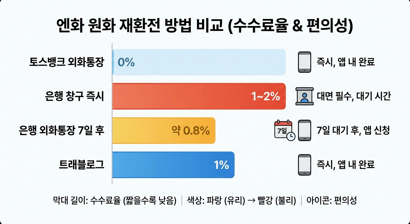 엔화 원화 재환전 방법별 수수료 비교 인포그래픽