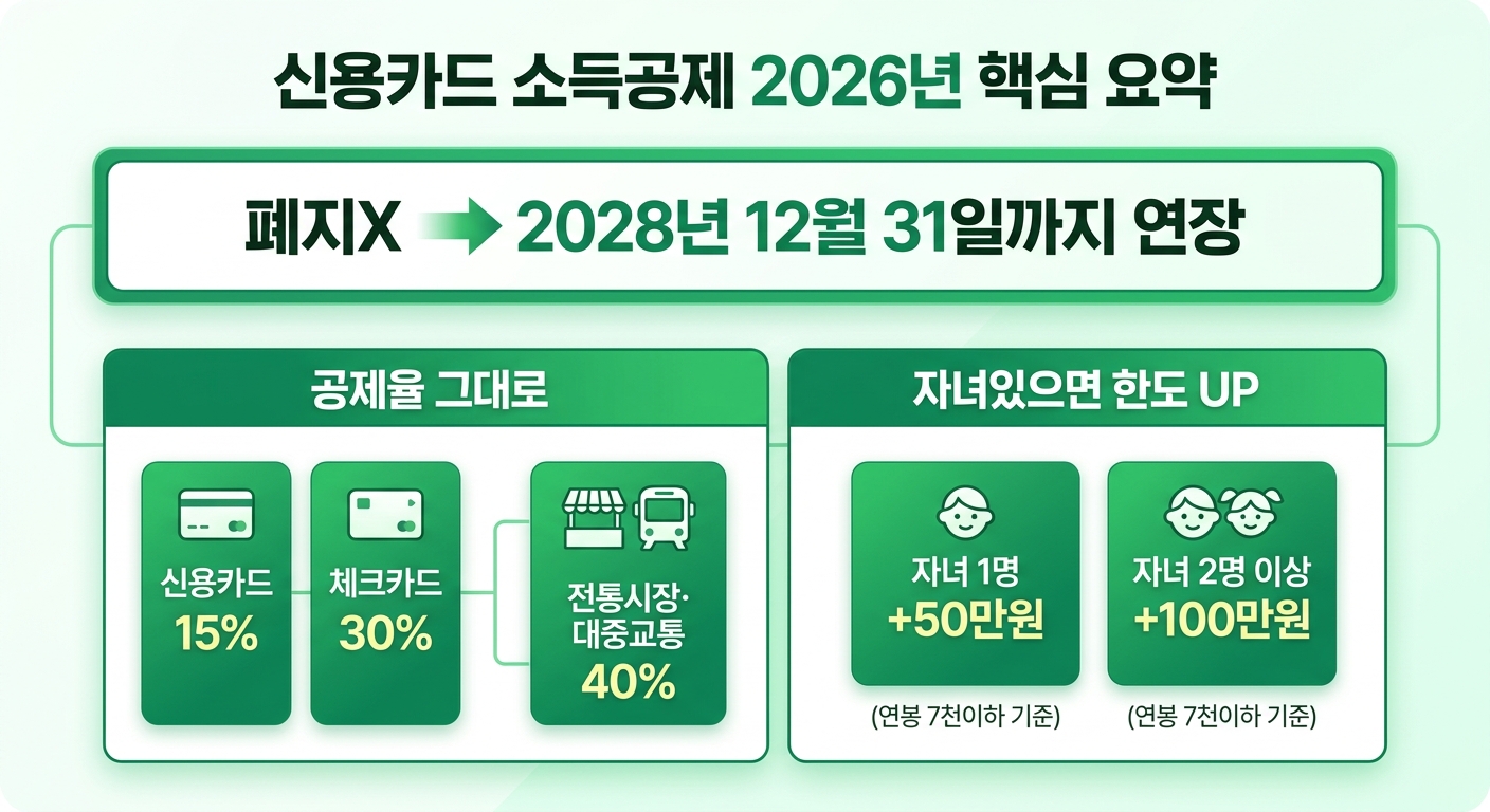 2026년 신용카드 소득공제 주요 변경사항 요약 인포그래픽