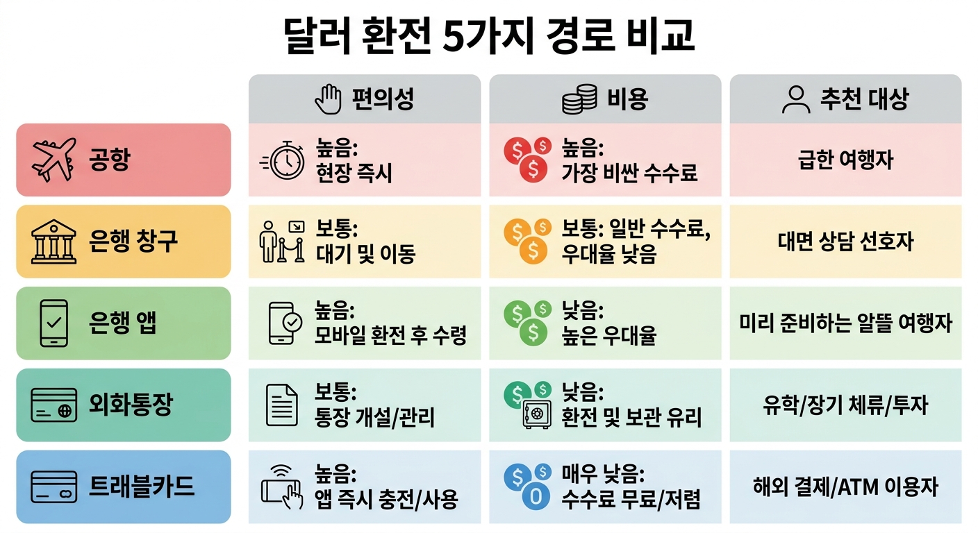 달러 환전 5가지 경로 비교