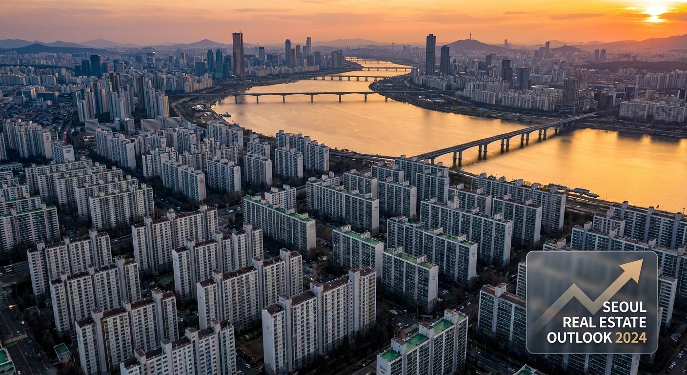 서울 아파트 단지와 한강이 보이는 부동산 전경