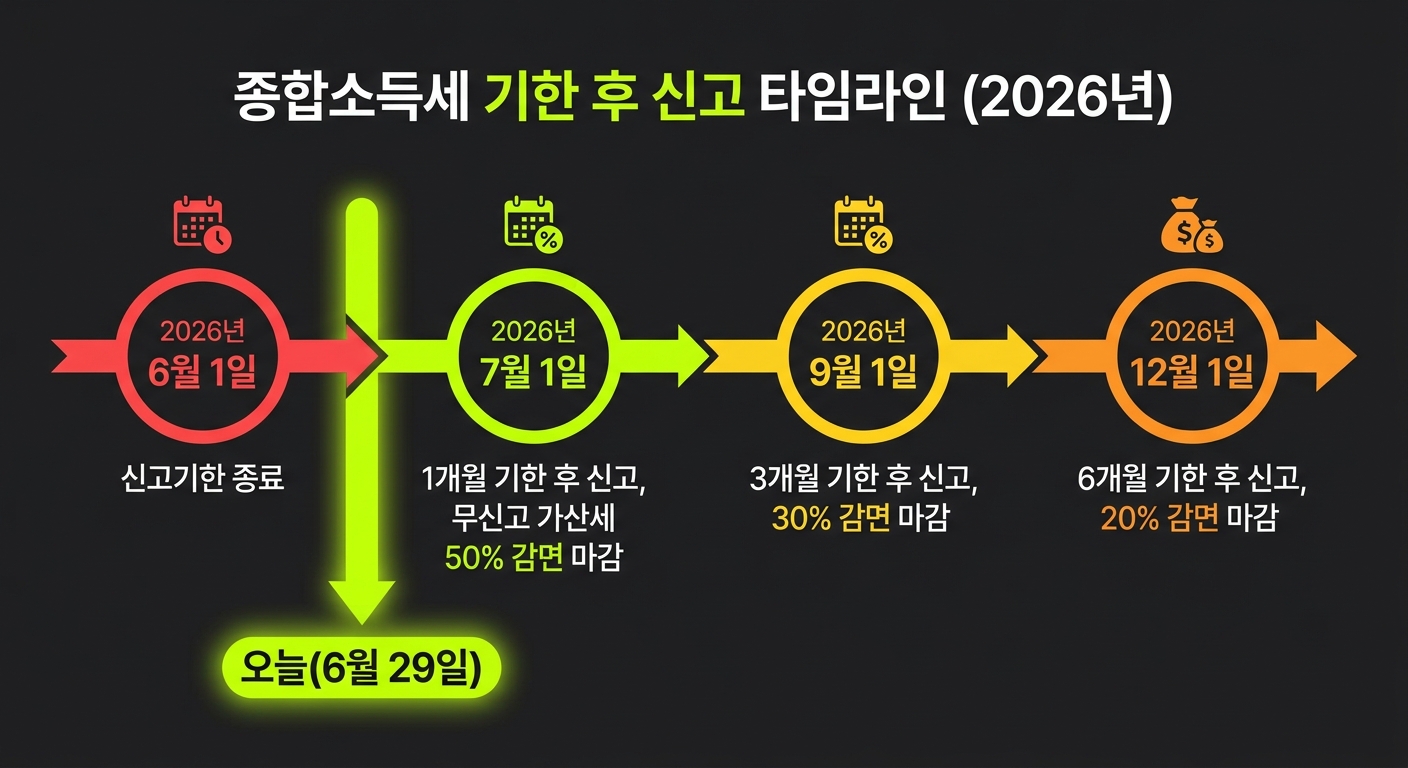종합소득세 기한 후 신고 가산세 감면 타임라인 - 2026년 기준