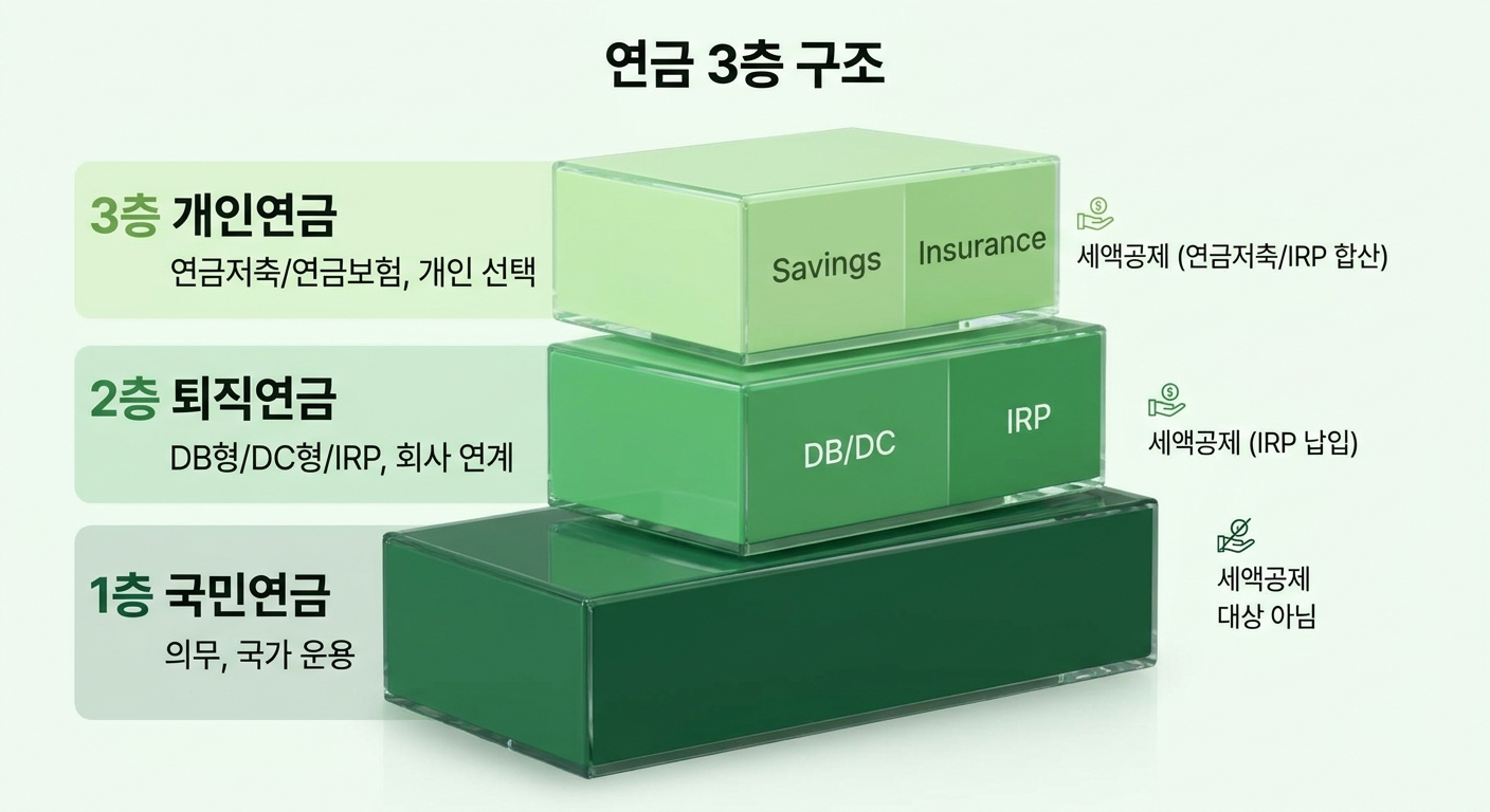 국민연금 퇴직연금 개인연금 3층 구조 한눈에 보기 인포그래픽