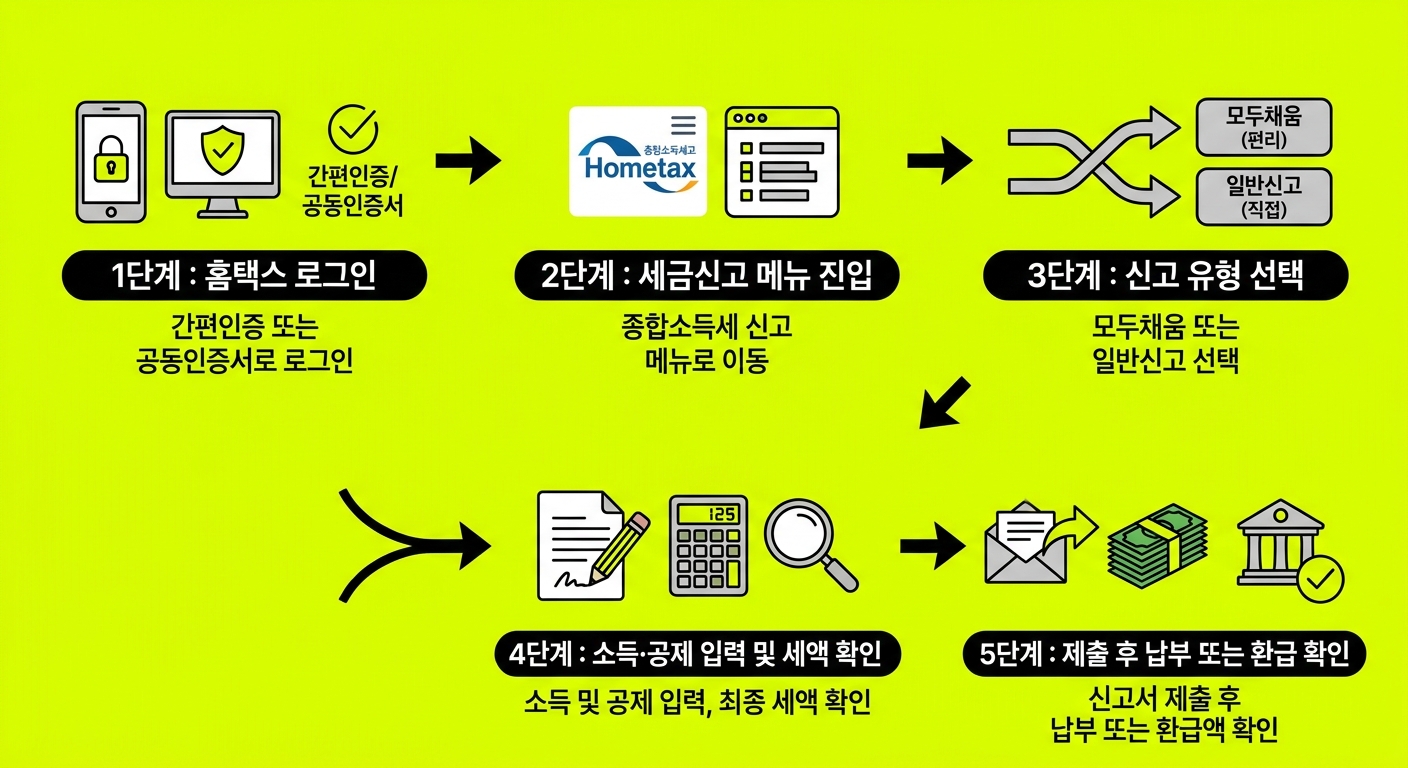 홈택스 종합소득세 신고 5단계 흐름도