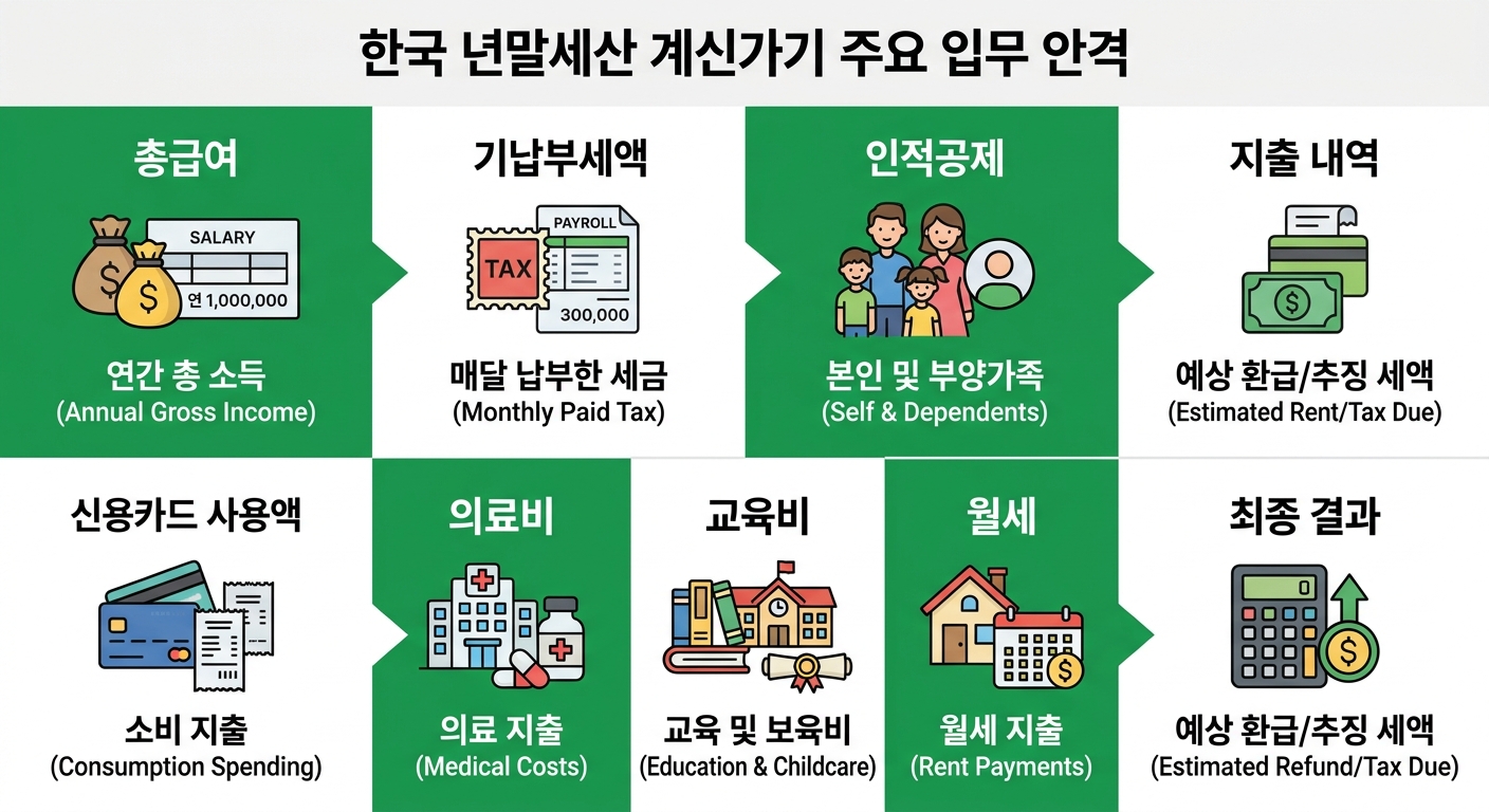 연말정산 계산기 입력 항목 인포그래픽