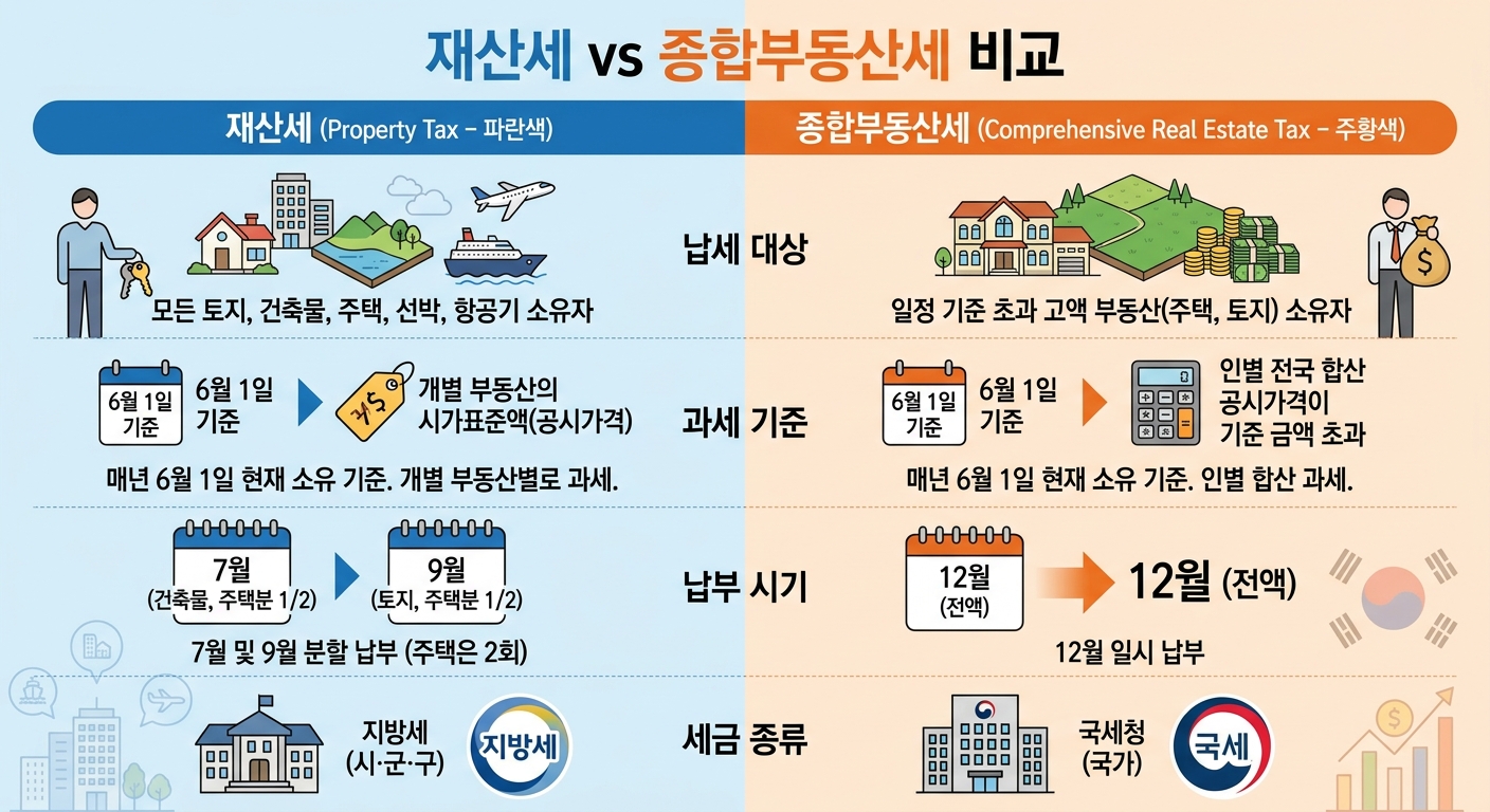 재산세와 종합부동산세 비교 인포그래픽