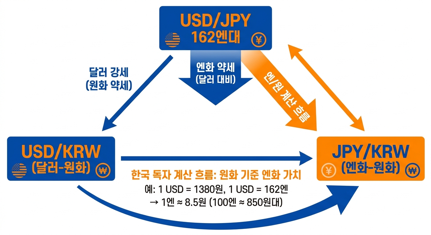 달러 엔 환율 원화 환산을 위한 세 가지 환율 관계도