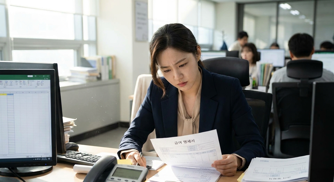 월급명세서를 확인하는 직장인