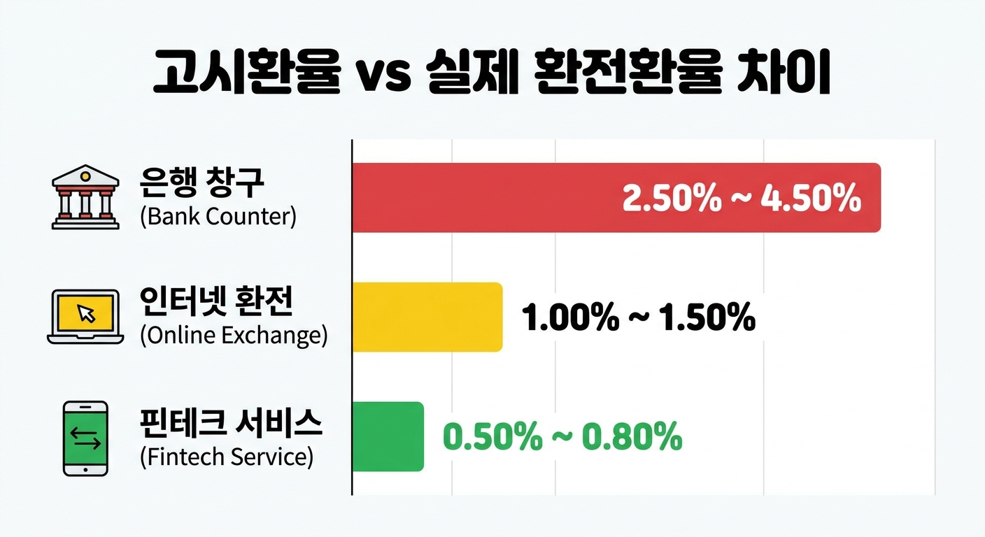 엔화 환전 채널별 스프레드 비교 인포그래픽