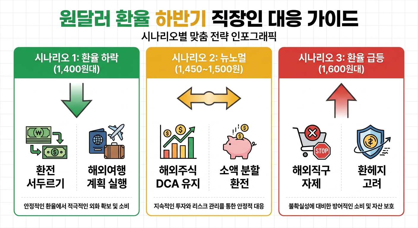 원달러 환율 시나리오별 직장인 대응 가이드 인포그래픽