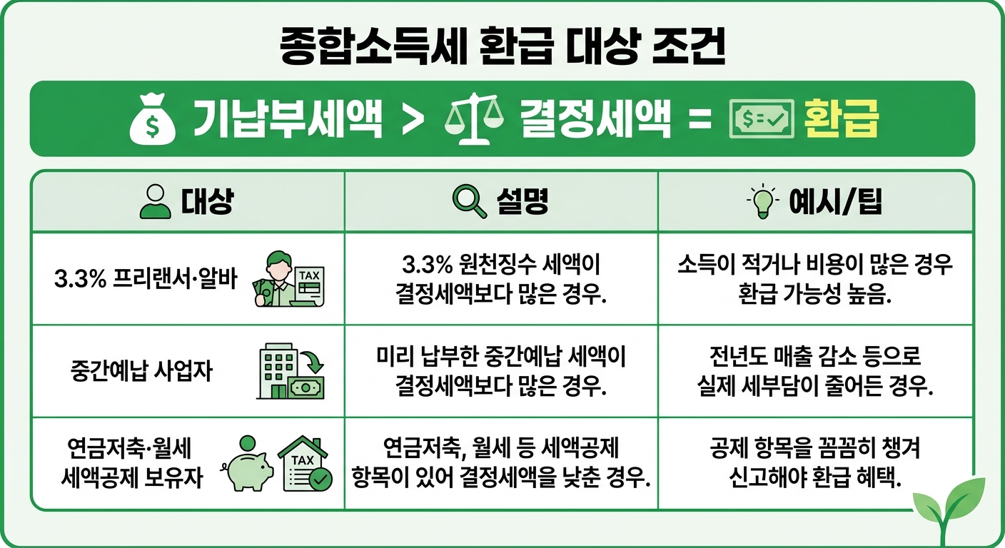 종합소득세 환급 대상 조건 정리 인포그래픽