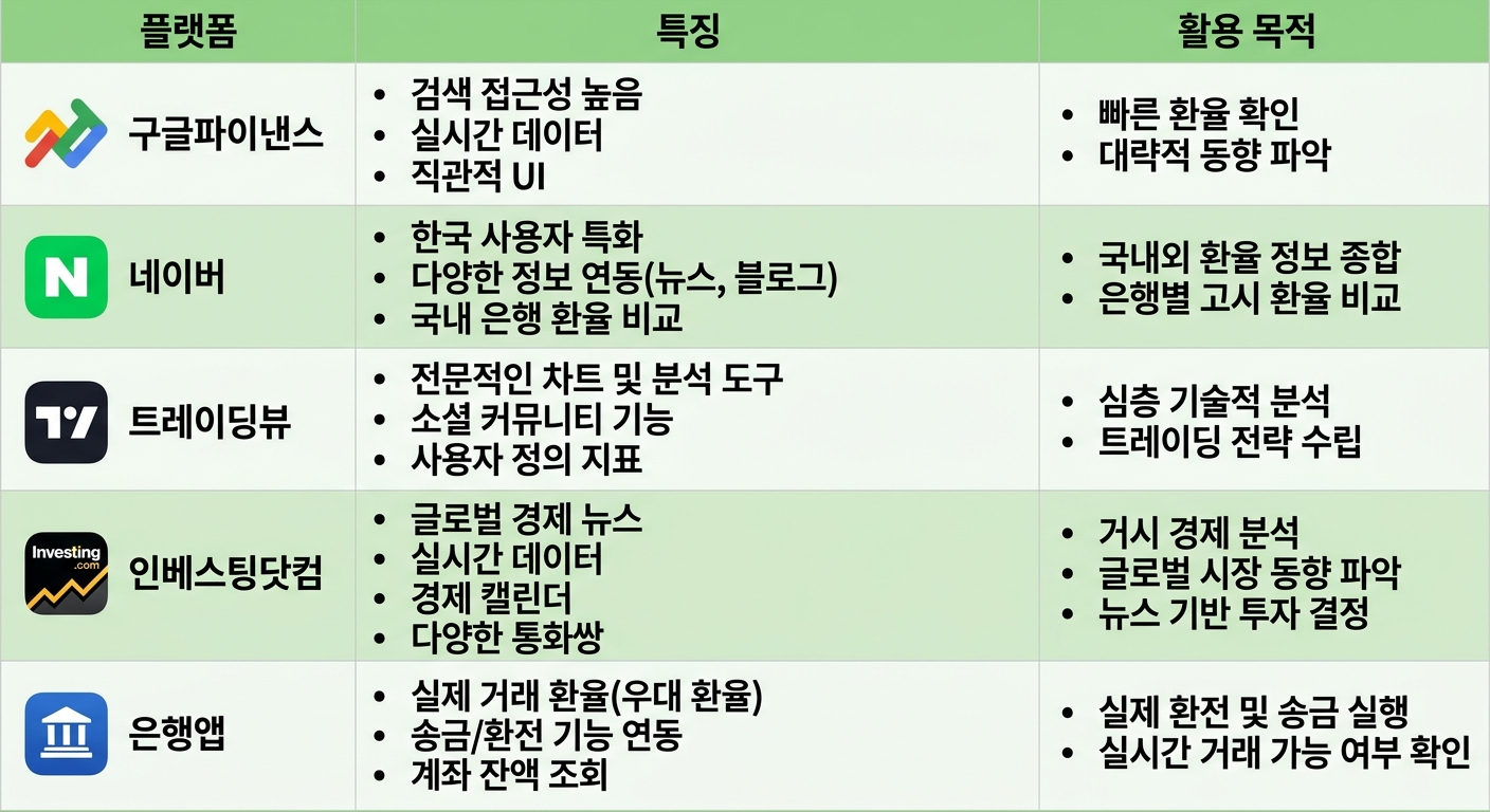 USD KRW 환율 조회 플랫폼 비교 구글 네이버 트레이딩뷰 인베스팅닷컴