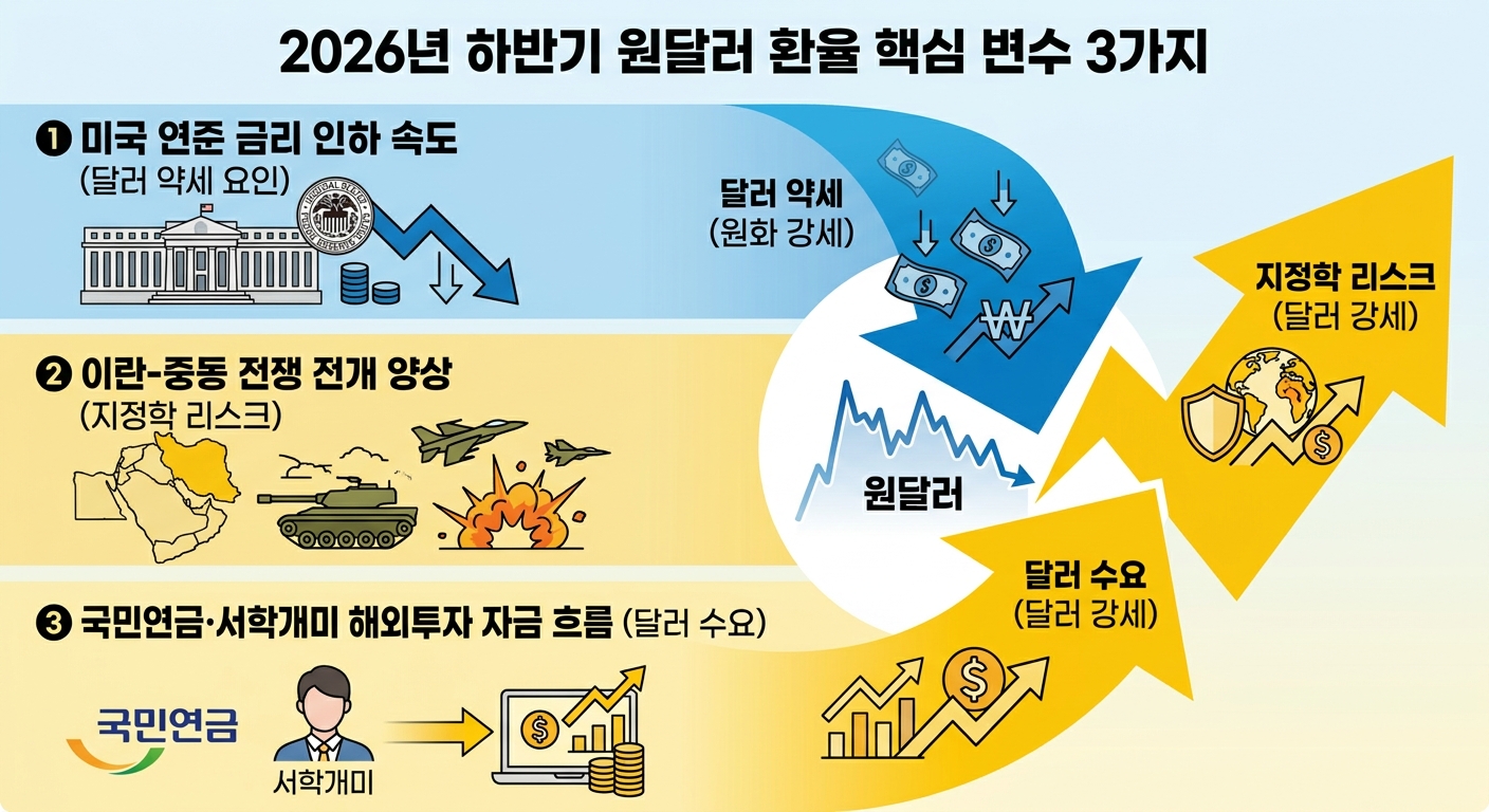 2026년 하반기 원달러 환율 핵심 변수 3가지 인포그래픽